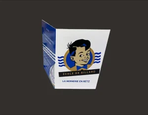 Carte de Visite Pliée École de Billard La Bernerie, Réalisée par Agence DC&C à partir de la charte graphique et du Logo Yohan Gaborit