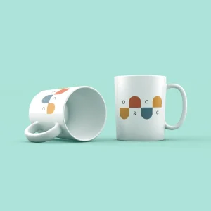 tasses personnalisées blanches, imprimé au logo de la société agence dc&c
